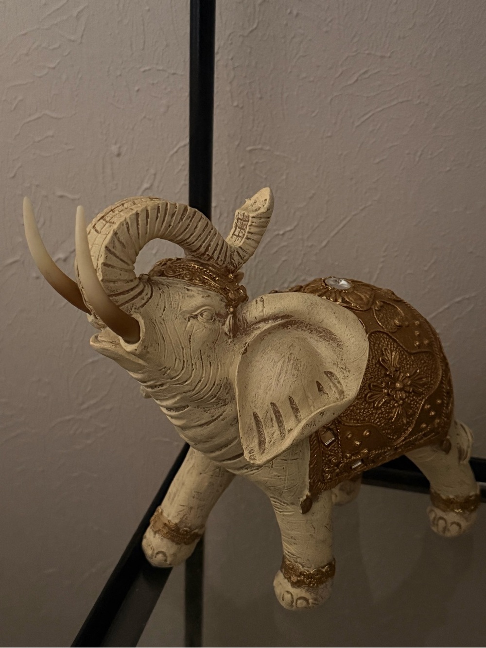 Ivory and Gold Ornate Elephant Sculpture - Home Art Accent